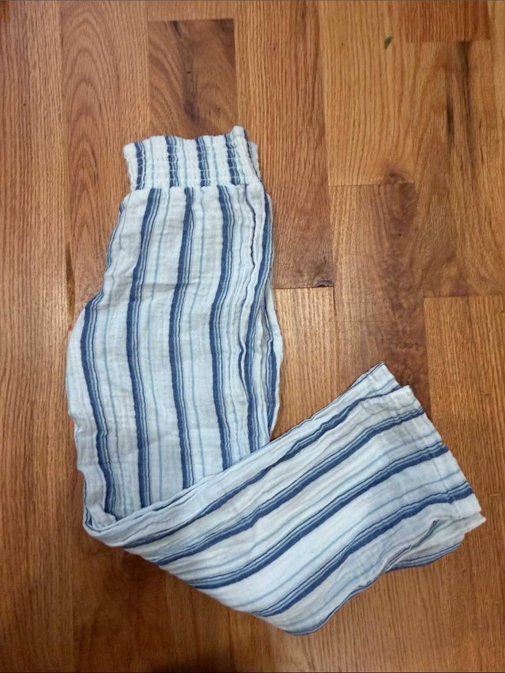 Blue and White Striped Smocked Waist Kids Pants
